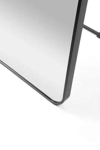 Close-up of the Lithe Rounded Corner Full-Length Mirror, highlighting its sleek black aluminium alloy frame and rounded corner design for a modern and minimalist aesthetic.