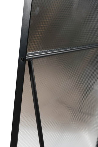 Close-up view of the horizontal support beam on the back of the Titan Arched Full-Length Freestanding Mirror, highlighting its sturdy frame and stability.