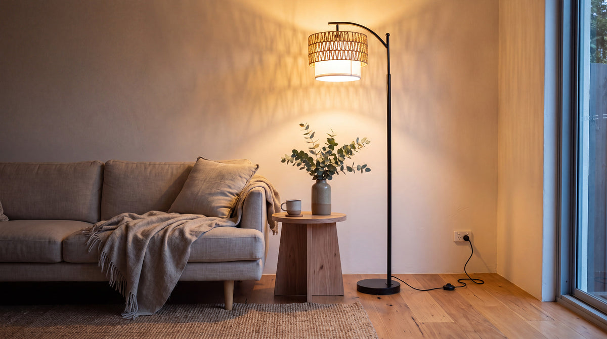 The rattan floor lamp, honestly: weave, light and the rooms it suits