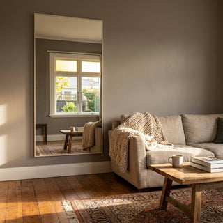 C&F Creation Aldren Alba Rectangular Full Length Mirror 200x100cm white aluminium frame in bright NZ living room with natural light