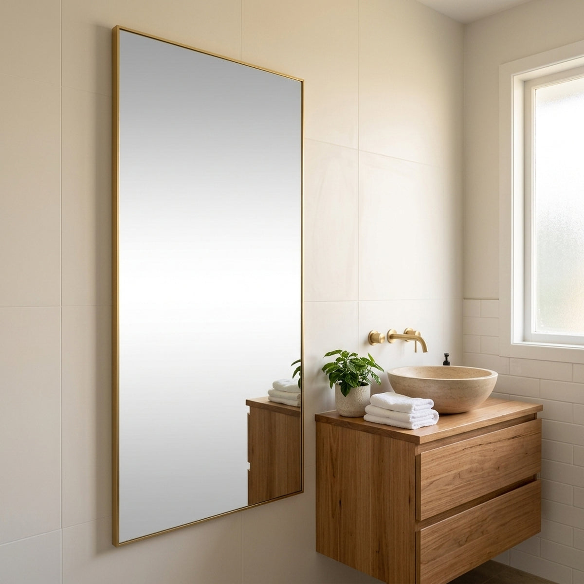 C&F Creation Aldren Aurelia Rectangular Full Length Mirror 200x100cm in bathroom vanity area vertical position