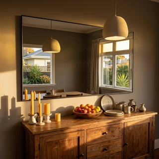 C&F Creation Aldren X Rectangular Full Length Mirror 200x100cm mounted horizontally in dining room setting