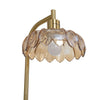 Angled view of the Camille Amber Petal Glass Floor Lamp scalloped amber glass petals