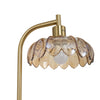 Close up of the Camille Amber Petal Glass Floor Lamp layered glass petals and gold fitting
