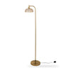 Camille Amber Petal Glass Floor Lamp full front view on white background showing the brushed gold stem, amber petal glass shade and round gold base