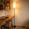 Chandelle Linen Column Floor Lamp brightening a tidy study nook with soft ambient light