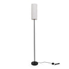 Chandelle Linen Column Floor Lamp front full view on white background showing the beige linen column shade, slim matte black pole, round weighted base and inline foot switch