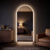 Clair Arched Backlit LED Full-Length Mirror | 180 x 80cm - 02 Living Room Evening, halo on a charcoal wall