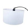 Close up of the Flore Black Arc Floor Lamp white fine linen drum shade