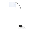 Flore Black Arc Floor Lamp full view from the side showing the sweeping black arc over the marble base