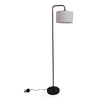 Marceau Linen Drum Floor Lamp front full view on white background, beige linen drum shade on an arched matte black frame