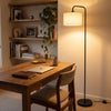 Marceau Linen Drum Floor Lamp lighting a tidy study nook with a desk and chair