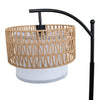 Rousseau Rattan Weave Floor Lamp close up of the woven paper rope outer shade over the white linen inner drum, seen from above