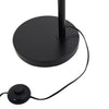 Rousseau Rattan Weave Floor Lamp round weighted black base with cord and inline foot switch on white background