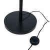 Close up of the Saturne Black Globe Arc Floor Lamp round steel base, cable and inline foot switch