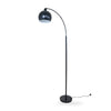 Saturne Black Globe Arc Floor Lamp full front view on white background showing the matte black arc, globe shade and round base