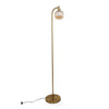 Solara Fluted Lantern Floor Lamp full length angled view on white background with hanging amber lantern shade and slim brass stand