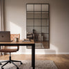 Tivoli X black rectangular window full length mirror 200 x 100cm in a home office beside an oak desk