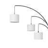 Close up of the Trilogy 3-Light Floor Lamp three oatmeal slub linen drum shades at staggered heights