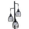 Close up of the Voltaire 3-Light Cage Floor Lamp showing three wire cage shades with round LED bulbs on white background
