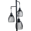 Detail of the Voltaire 3-Light Cage Floor Lamp open wire cage shades hanging from staggered matte black arms