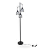 Voltaire 3-Light Cage Floor Lamp front full view on white background with LED bulbs fitted and inline foot switch