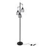 Voltaire 3-Light Cage Floor Lamp full angled view on white background showing the staggered arms and foot switch cord