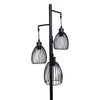 Upper section of the Voltaire 3-Light Cage Floor Lamp with three staggered open wire cage shades on white background