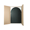 C&F Creation Cielle Arched Frameless Full Length Mirror 180x120cm packaging carton open showing backing panel inside box