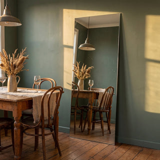 C&F Creation Gabriel Frameless Rectangular Full Length Mirror 180x80cm leaning in dining room setting