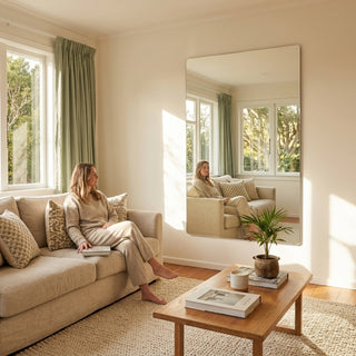 C&F Creation Monarch X Rectangular Frameless Full Length Mirror 180x120cm frameless mirror in NZ living room vertical