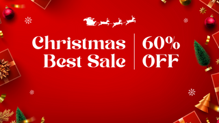 Red Christmas sale banner with 'Christmas Best Sale | 60% Off' text and festive decorations.