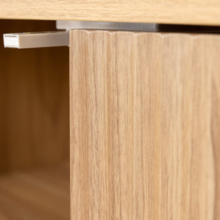 Close-up of the Renne shoe cabinet showing the magnetic door catch mechanism, designed to keep the cabinet doors securely closed. The oak wood finish and sturdy MDF construction highlight the cabinet’s durability and fine craftsmanship, perfect for modern home storage in New Zealand.