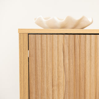 Close-up of the Renne Shoe Cabinet in oak finish, showing the high-quality 15mm MDF board construction with a smooth surface and clean edges.
