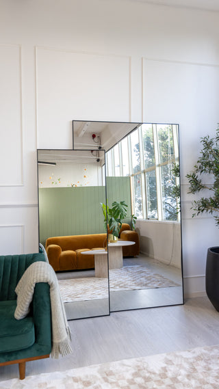 C&F CREATION wall mirror collection showcasing Facet X and Lowen full-length mirrors in a stylish NZ interior, featuring minimalist frames and natural reflections.