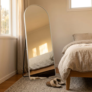 C&F Creation Svelte Alba Arched Full Length Mirror 160x60cm white arched mirror freestanding in bedroom with stand