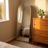 C&F Creation Svelte Aurelia Arched Full Length Mirror 160x60cm freestanding in bedroom corner with stand