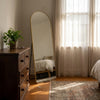 C&F Creation Svelte Aurelia Arched Full Length Mirror 160x60cm in bedroom corner with freestanding stand