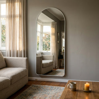 C&F Creation Titan Alba Arched Full Length Mirror 180x80cm white arched mirror wall mounted in NZ living room