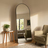 C&F Creation Titan Arched Full Length Mirror 180x80cm freestanding in living room with thin stand