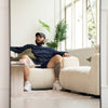 Close-up view showing the Titan X arched full-length mirror’s distortion-free reflection, capturing a clear and natural image of the living space. The 4mm high-definition glass offers superior clarity, perfectly balancing modern design and functionality for contemporary New Zealand homes.