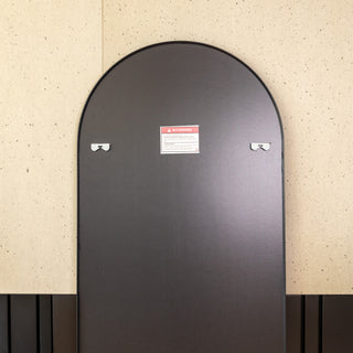 Rear view of the Titan X arched full-length mirror, showing its upgraded 5 mm MDF backing and re-engineered dual metal hook system for both wall-mounted and floor-standing use. The mirror’s enhanced structure offers improved durability and secure installation for modern interiors.