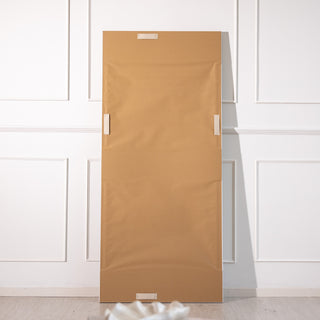 Rear view of the Tresson gold full-length mirror 180x80cm showing its sturdy brown back panel and secure mounting design. This wall-mountable mirror features a durable PS frame with 4mm clear glass, crafted for both vertical and horizontal hanging in modern New Zealand interiors.