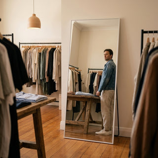 C&F Creation Zenith Alba Rectangular Full Length Mirror 180x80cm white rectangular mirror freestanding in boutique with stand